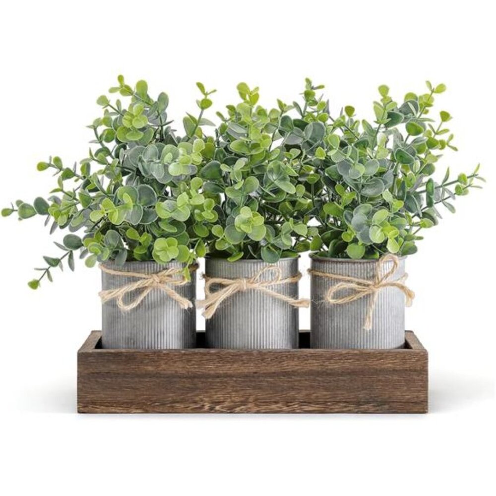 Centerpiece Table Decorations Coffee Table Decor Wood Tray 3 Galvanized Pots